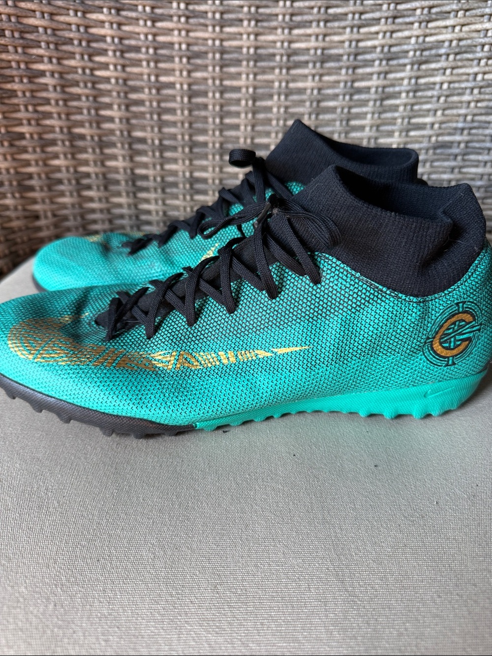 Nike Mercurial superfly 6 academy CR7 turf Teal Knit Turf Soccer Shoes